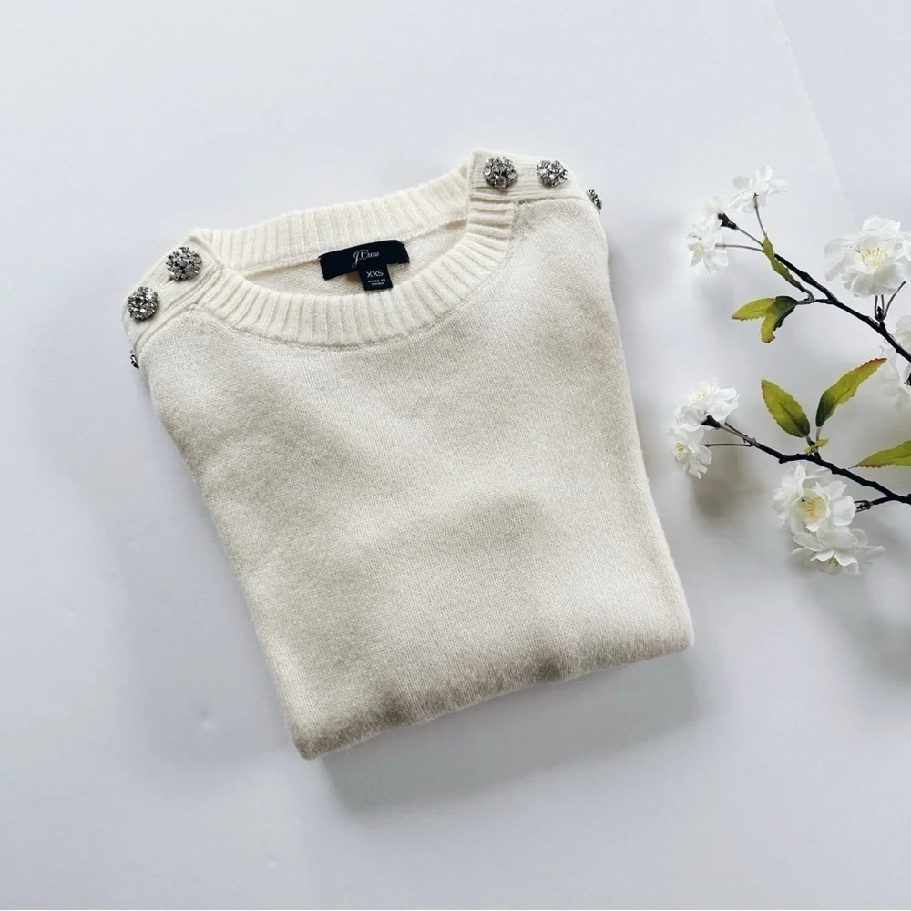 NEW J.Crew Lambswool Crewneck Sweater Jeweled Button